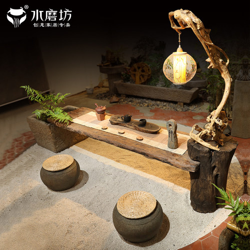 新中式仿木茶桌会所茶室大板桌