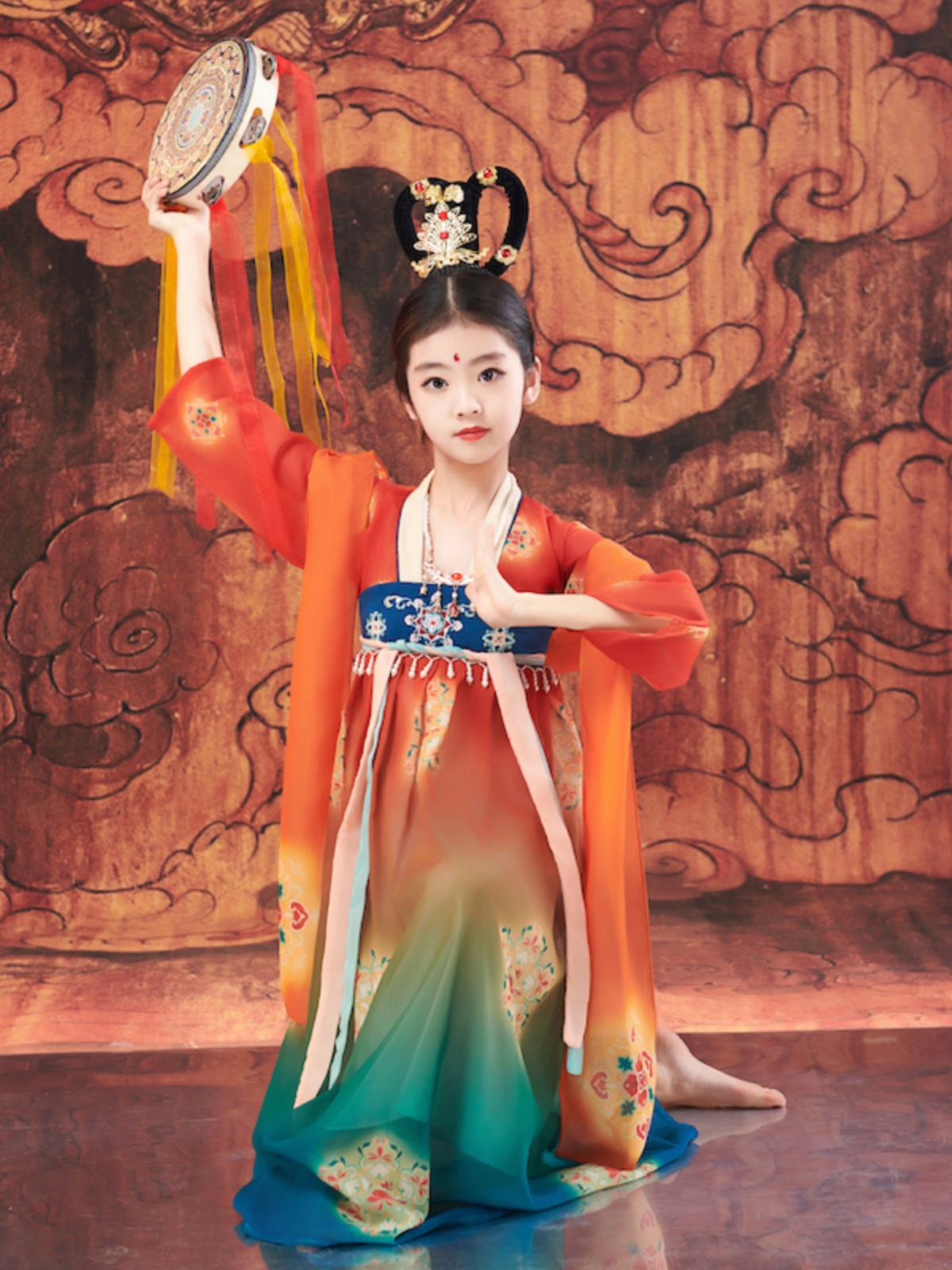 女童汉服敦煌飞天异域儿童超仙古装舞蹈演出中国风唐装连衣裙