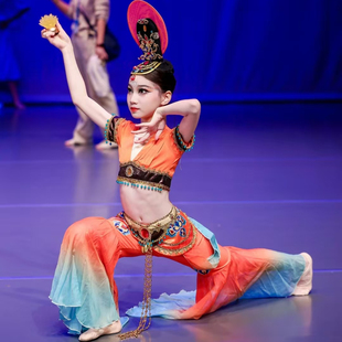 儿童敦煌飞天舞蹈服装演出服女童飘逸中国风古典舞反弹琵琶表演服