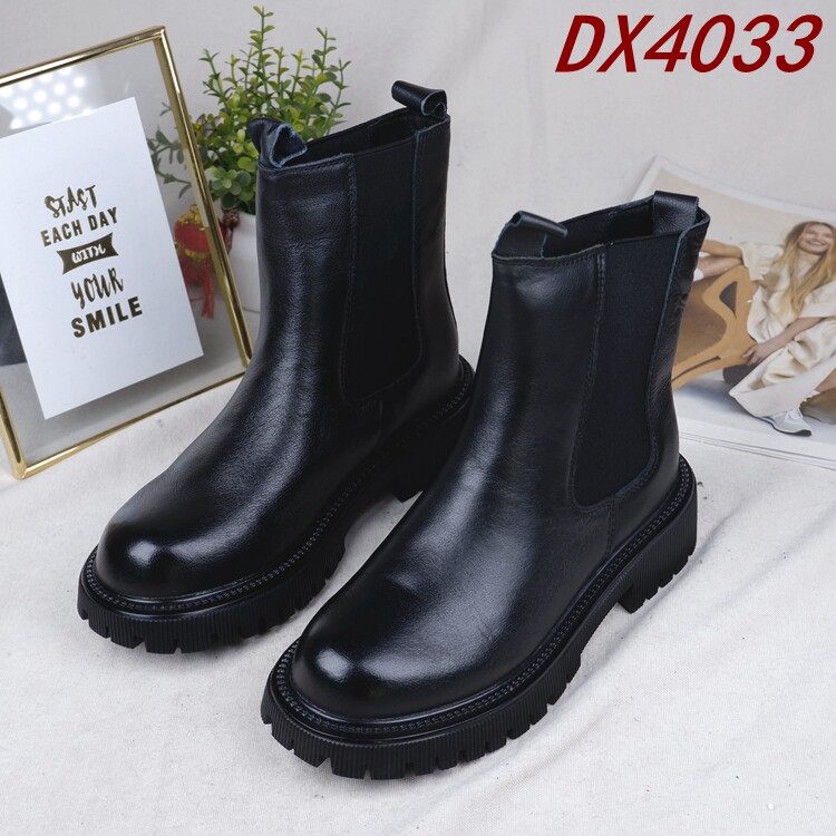 [클리어런스] 가을  가죽 플랫 미드 송아지 부츠 오토바이 부츠 굴뚝 부츠 패션 부츠 천 싱글 부츠 여성용 DX4033