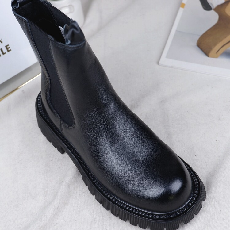 [클리어런스] 가을  가죽 플랫 미드 송아지 부츠 오토바이 부츠 굴뚝 부츠 패션 부츠 천 싱글 부츠 여성용 DX4033