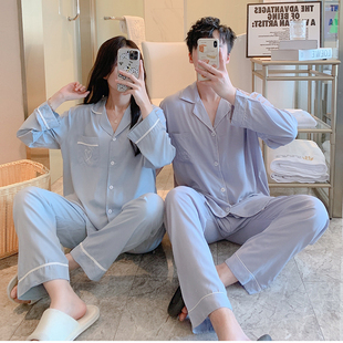 纯棉绸人造棉家居服两件套装 情侣睡衣女春秋季 男士 2024袖 可外 薄款