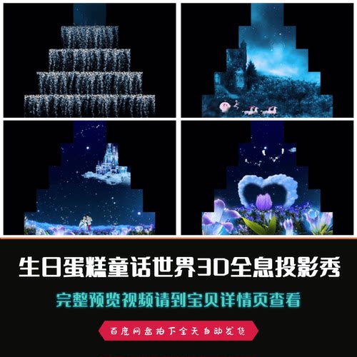 婚礼生日蛋糕童话世界裸眼3DMapping全息投影秀舞台背景视频素材