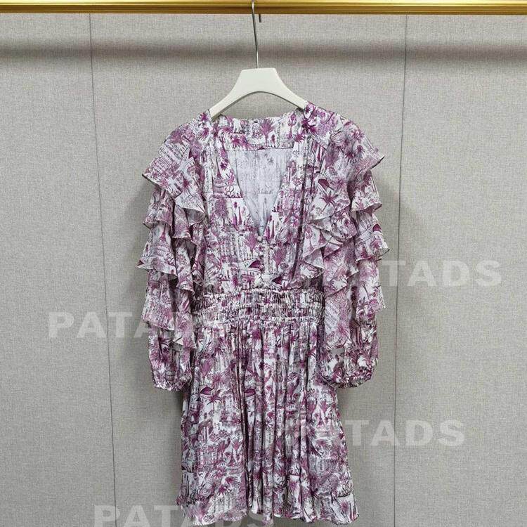 maSande法国M家24早秋新款女法式印花公主风收腰短款连衣裙RO0376