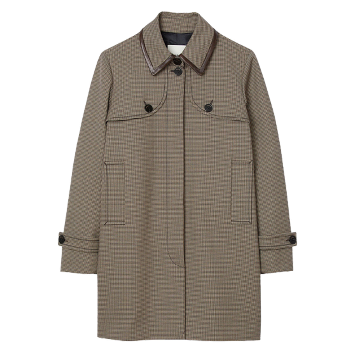 maSande法国S家25秋冬女法式皮革撞色镶边翻领廓形中长款风衣外套