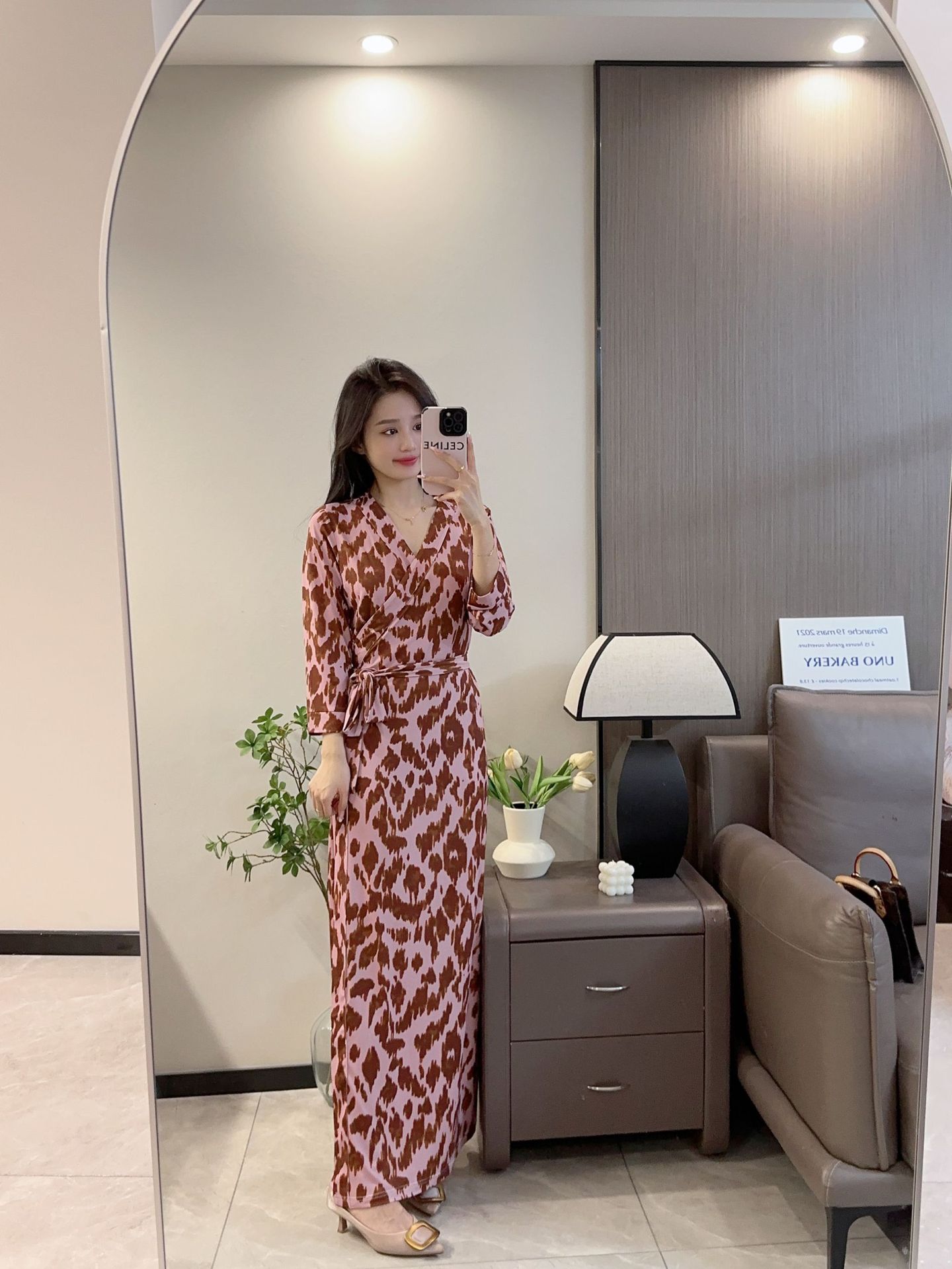 PG DVF2023年新款粉色豹纹一片式裹身连衣裙长款沙滩连衣裙