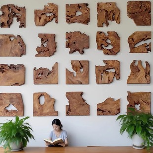 木块挂件墙面壁饰玄关过道走廊装饰实原木质侘寂日式酒店民宿餐厅