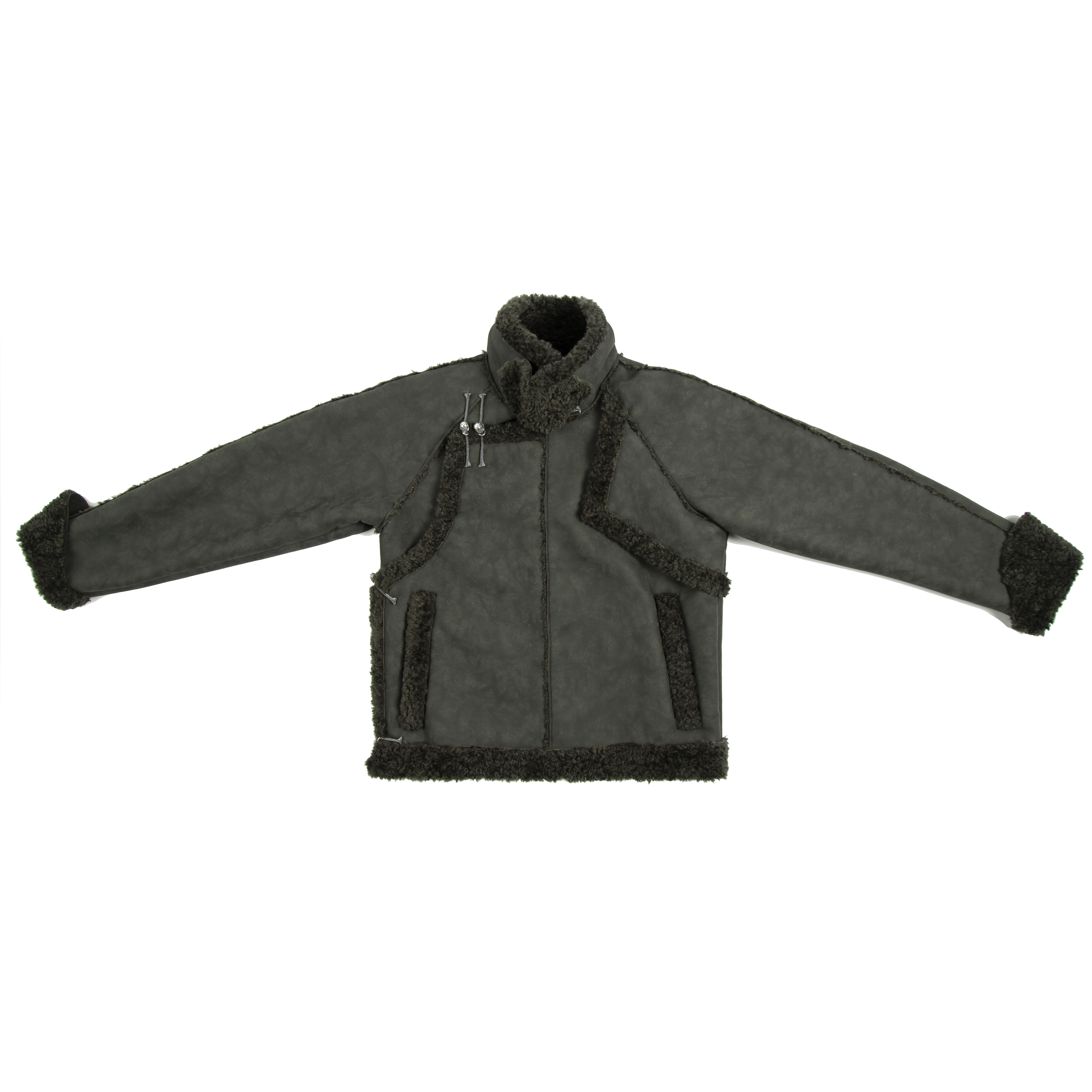 『灰熊』皮毛一体冬季蒙元素马宽松型抗皱夹克宽松水洗加绒外套