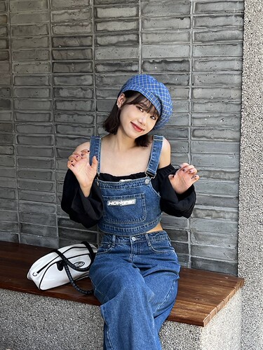 APEA新款女正品夏甜辣风复古机能高腰牛仔吊带老爹裤高街两件套装