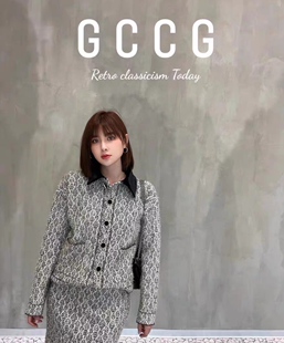 知恩GCCG正品小香风修身翻领粗花呢外套气质名媛贵妇毛衣套装2612