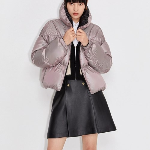 欧家正品冬短款羽绒服外套面包服女保暖橡筋收褶立领1WZ1333980