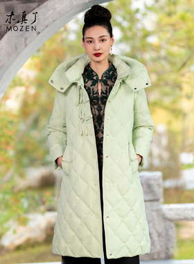 木真了加厚羽绒服中长款新品可拆卸帽子白鸭绒保暖羽绒服936
