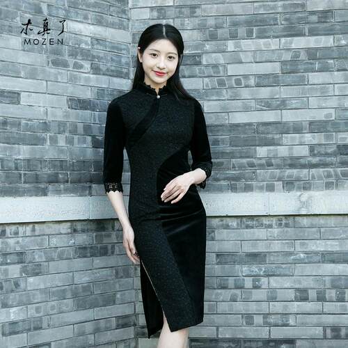 木真了长款旗袍2024少女丝绒