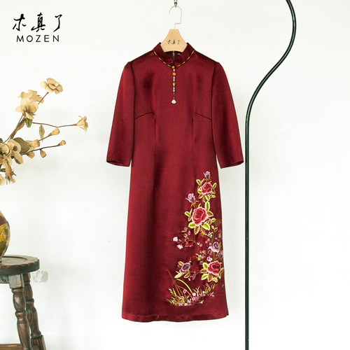 木真了红色旗袍连衣裙妈妈敬酒服