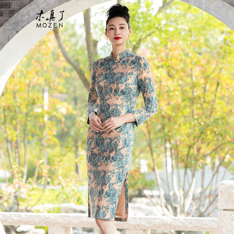 木真了复古宴会礼服2023春新品女裙繁华旧梦印花中式长袖旗袍103怎么样,好用不?