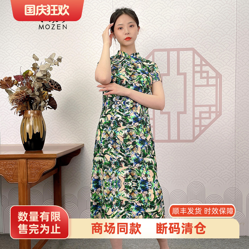 木真改良旗袍新品中式印花雪纺