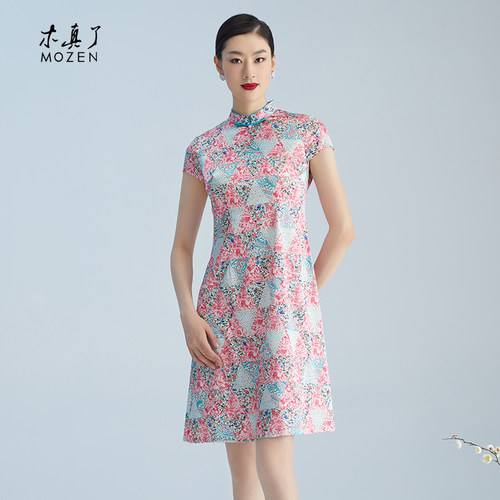 飘逸宽松短袖印花桑蚕丝女裙
