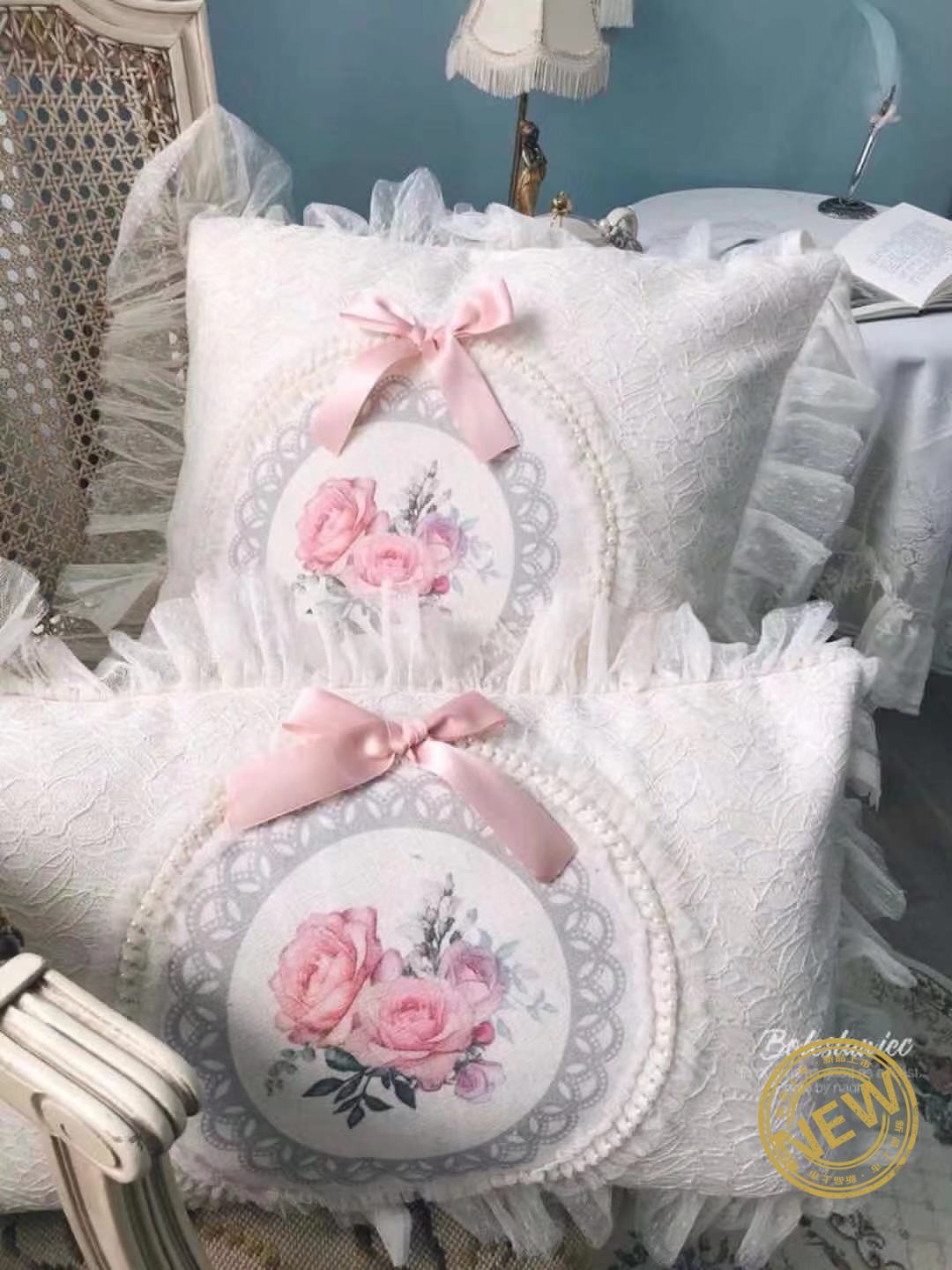 欧式玫瑰花蕾丝抱枕套靠垫沙发