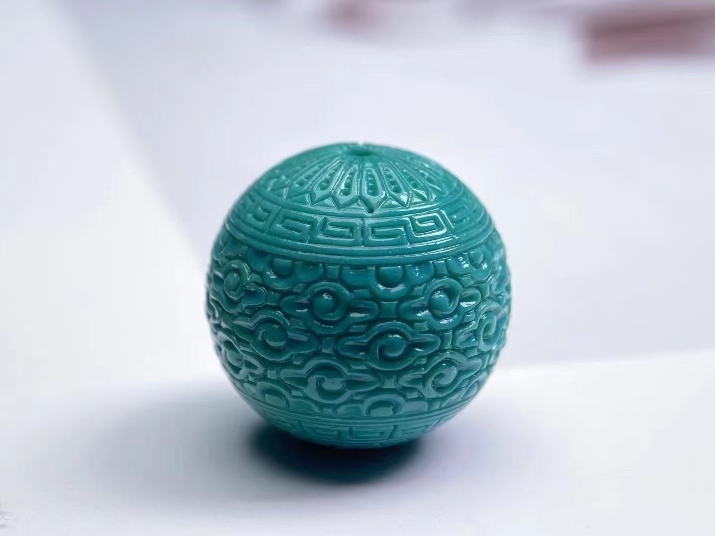 湖北十堰天然高瓷原矿绿松回纹珠云纹珠配饰顶腰珠锁骨链精工雕