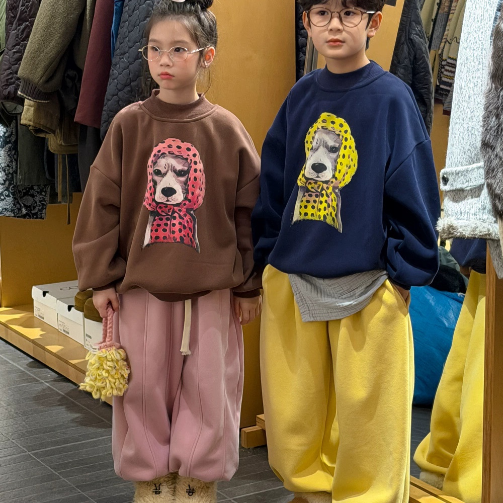 儿童卡通印花加绒加厚卫衣洋气冬