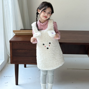 女童背心裙秋款女孩可爱羊羔绒毛毛衣吊带连衣裙加厚无袖裙子