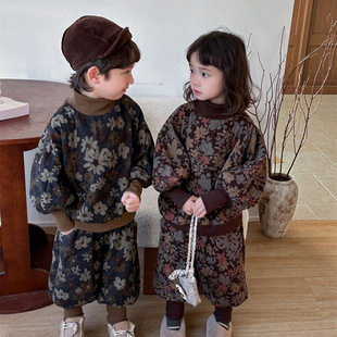 儿童秋冬加绒半高领套装男女宝宝冬装套装加厚束脚裤两件套兄妹装