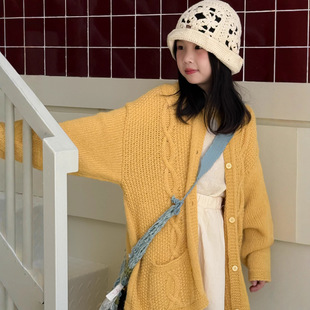 女童毛衣2026春季新款女孩韩版纯色针织衫外套中长款上衣毛线衫潮