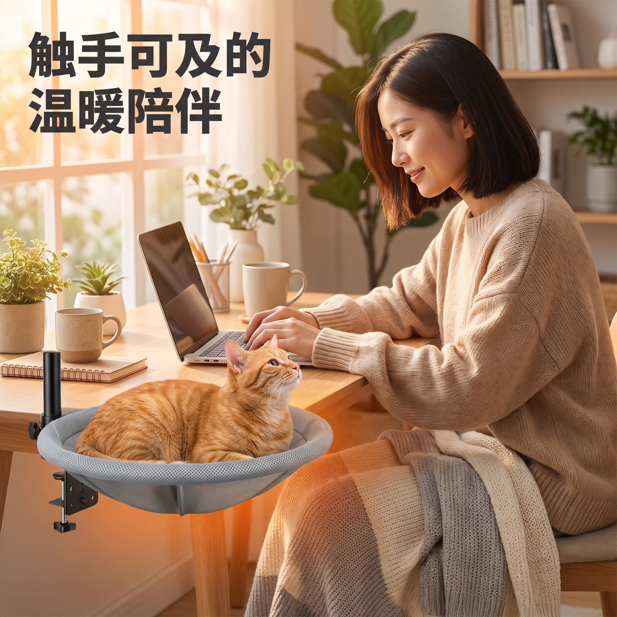 办公桌边猫咪折叠吊床猫窝