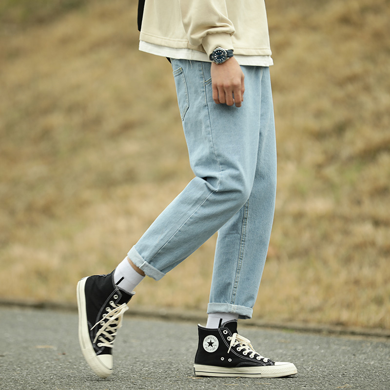 Spring pants Korean fashion loose casual straight pants cropped jeans for men