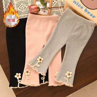 女宝宝加绒打底裤女童一体绒长裤韩版可开档婴儿宝宝外穿喇叭裤子