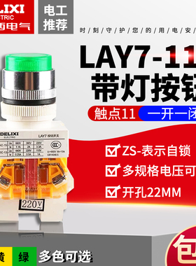 德力西LAY7-11D按钮开关红色带指示灯 自复位按钮1常开1常闭LAY37
