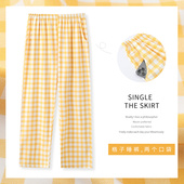 纯棉日系格子可外穿宽松全棉春秋家居裤 新疆棉睡裤 薄款 夏季 女长裤