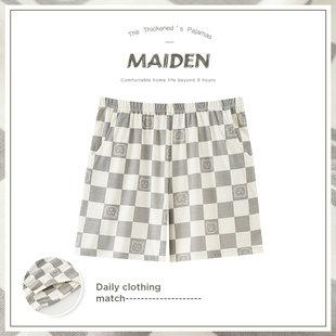 女士短裤 宽松可外穿夏天休闲家居裤 纯棉夏季 格子简约时尚 薄款 睡裤