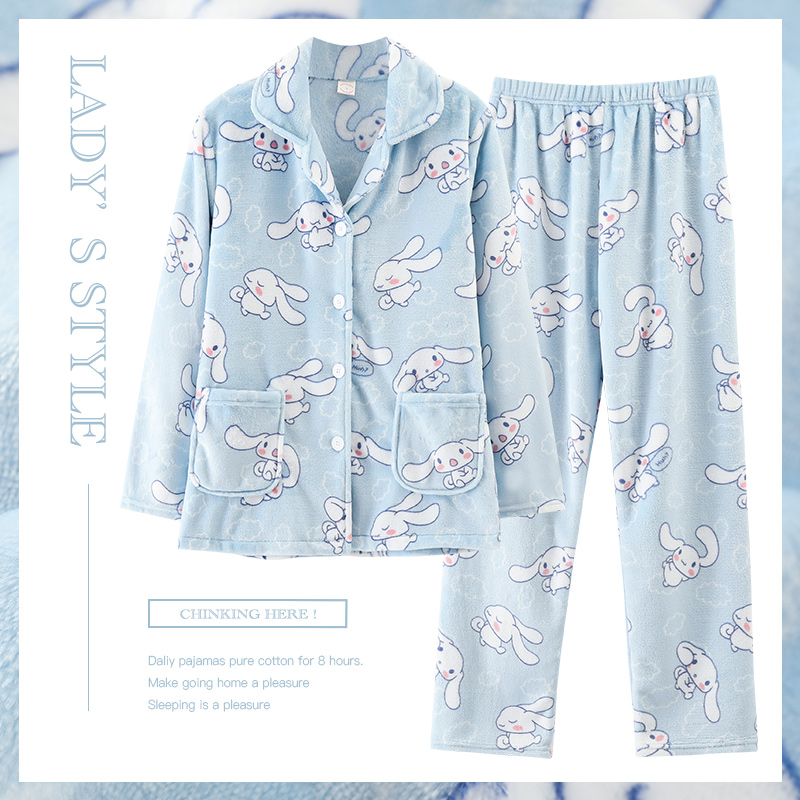 加绒加厚睡衣女卡通法兰绒套装