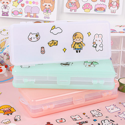 双层透明塑料文具盒diy工具盒