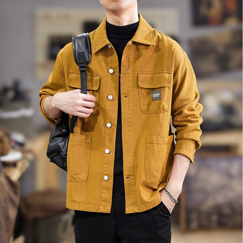 ins高街重磅水洗多口袋工装夹克男美式潮牌青年贴标设计翻领外套,男装,衬衫,淘宝优惠券,粉丝福利购,淘宝优惠卷