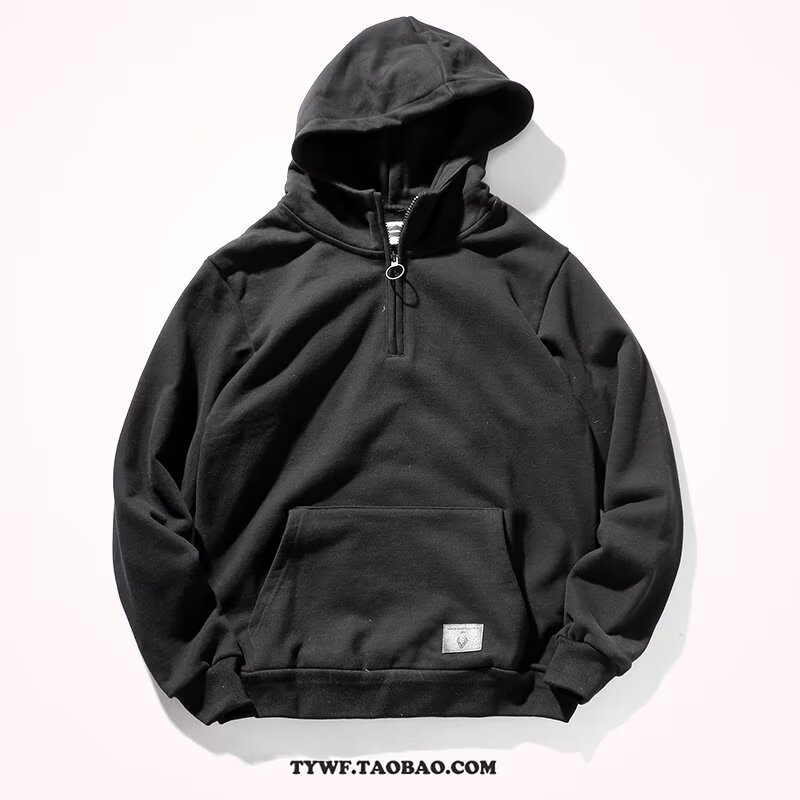 半拉链连帽爆款男士华衣卫衣加厚重磅复古宽松休闲半开领加绒外套