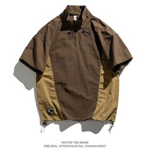 t恤夏季 大码 男短袖 机能风速干冰丝Polo衫 轻薄半拉链休闲体恤2 美式