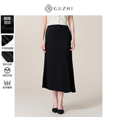 通勤鱼尾开叉排扣中长款 法式 高腰黑色半身裙女 新款 固执夏季