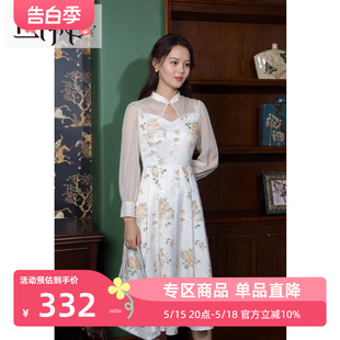 女复古高腰印花改良汉服中长连衣裙80103LQ05621 固执春季 新品