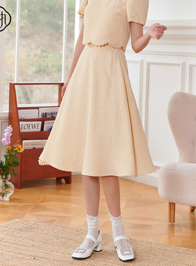 固执夏季新款复古甜美高腰提花中长半身裙50832BQ08068