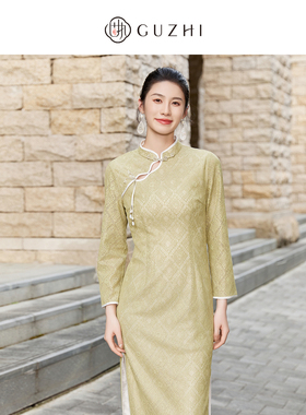 固执秋季新款中式立领撞边蕾丝长袖修身改良旗袍40033QP08289