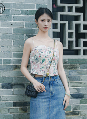 固执夏季新款中国风盘扣提花内搭短款小吊带女装90042DD09358