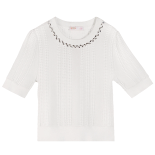 固执夏新款学院风圆领短袖针织衫短款直筒上衣女80131MY07938