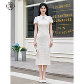 短袖 中式 蕾丝气质旗袍中长连衣裙80142QP09143 新款 固执夏季