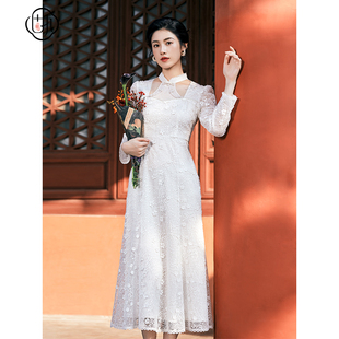 中式 固执 新款 春季 盘扣镂空蕾丝连衣裙10841LQ08831 月下仙