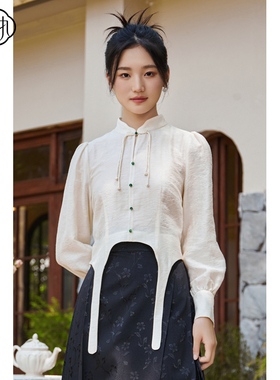 固执秋季新款新中式立领长袖泡泡袖小衫短款上衣80133SY08348