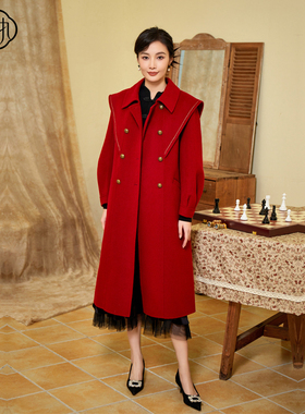 固执秋冬新款学院风大翻领双面毛呢羊毛绑带大衣25234MT08683