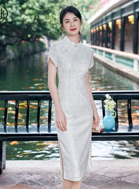 固执2025夏季新款气质中国风蕾丝短袖中长旗袍连衣裙42642QP09182