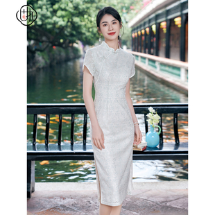 固执夏季新款气质中国风蕾丝短袖中长旗袍连衣裙42642QP09182